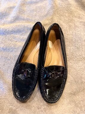Ralph Lauren Black Patent Leather RL Carley Loafers